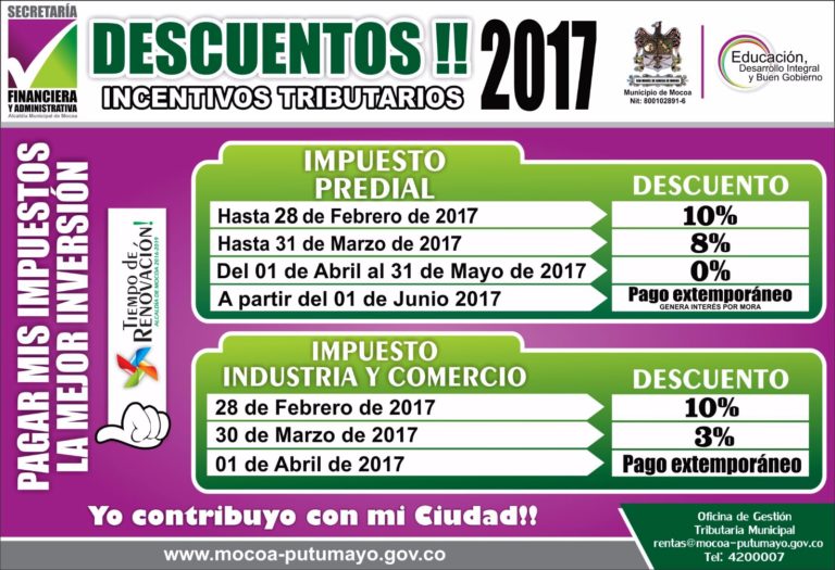 Plazos del Descuento del Impuesto del Pago Predial Mocoa en Colombia